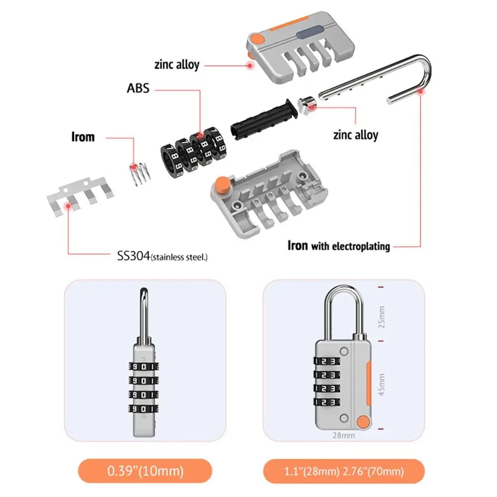 2 Pcs 4 Digit Combination Padlock